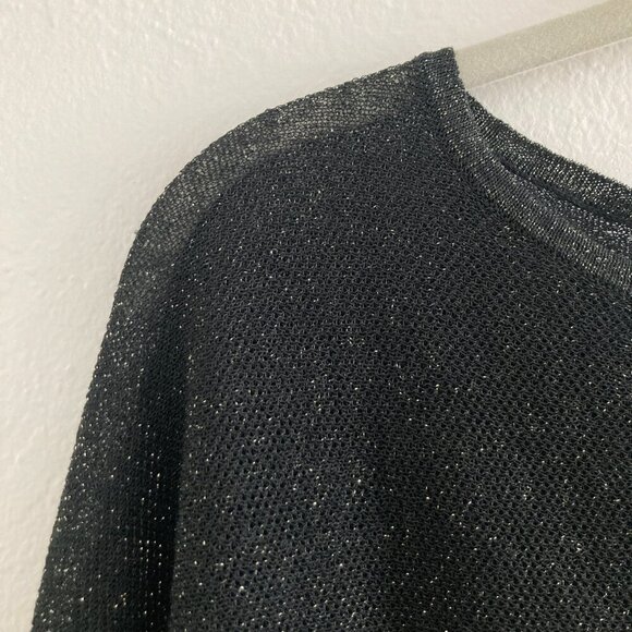Eileen Fisher Linen Blend Crepe Sparkle Black Shirt Long Sleeve Boat Neck Party - Picture 9 of 11